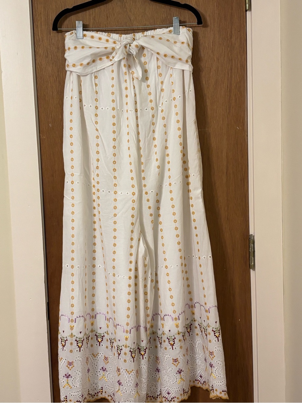 Anthropologie White Strapless Embroidered Wide-Leg Jumpsuit - Picture 8 of 13